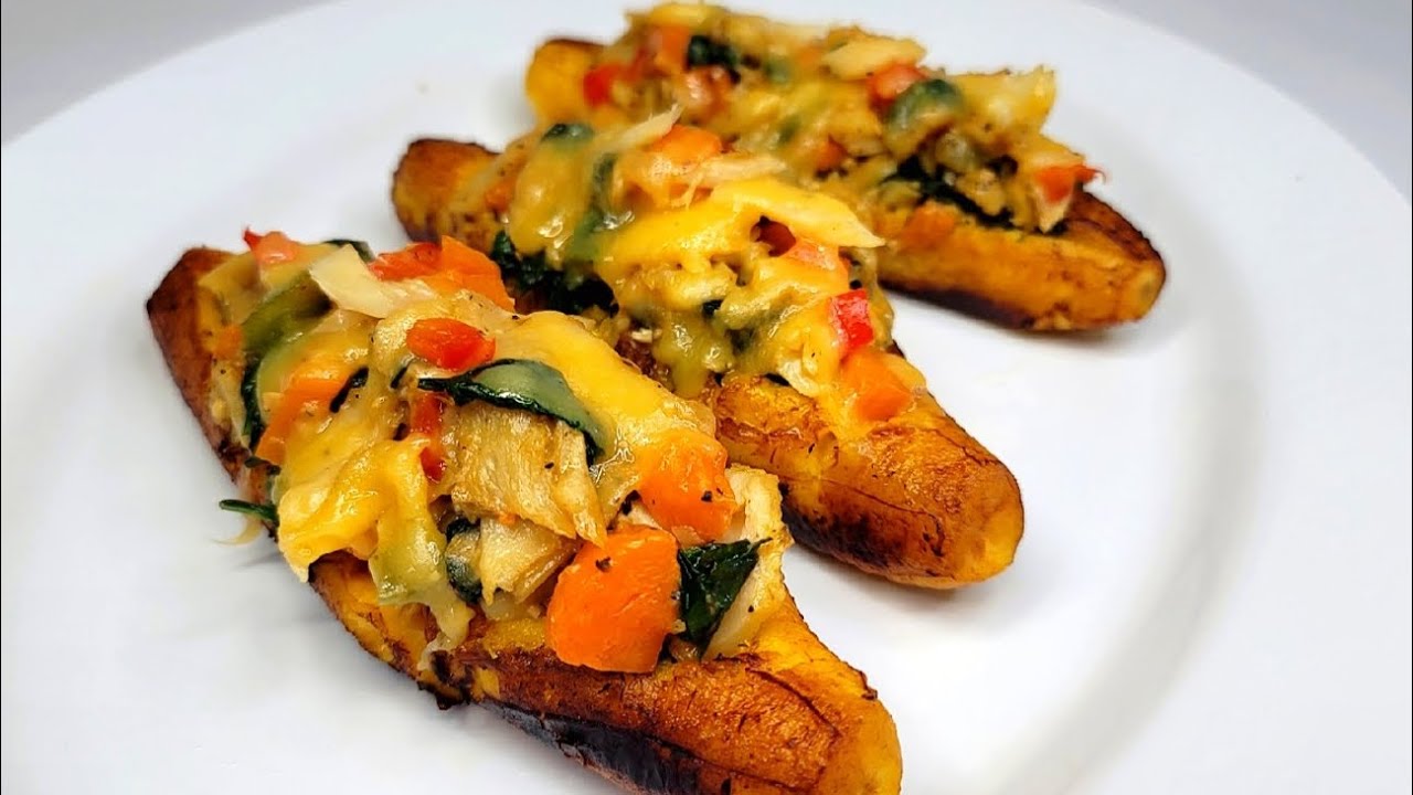 Stuffed plantains caribbean style | recipe w/ salted fish