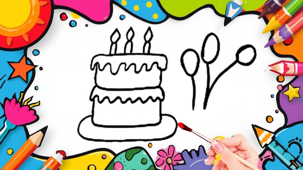 How To Draw cute Birthday Cake Drawing, Painting & Coloring For Kids and Toddlers_🌈🎨 🐋