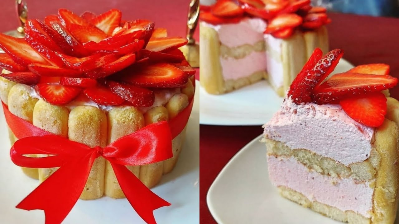 أروع تحلية بدون فرن | شارلوت بموس الفراولة 🍓🍓🍓 Charlotte aux fraises
