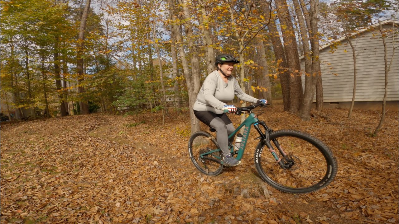 I built Lori a practice single track trail in the back yard.