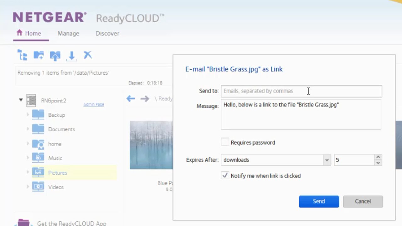 Using NETGEAR ReadyCLOUD & ReadyNAS, send files as a link