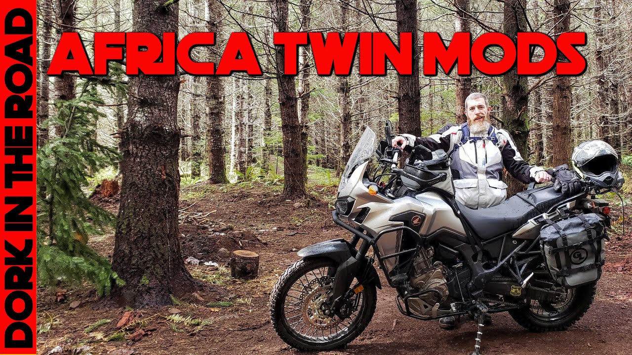 Honda Africa Twin Mods:  Africa Twin Crash Guards, Handguards, Luggage, Tires, Rear Rack + More
