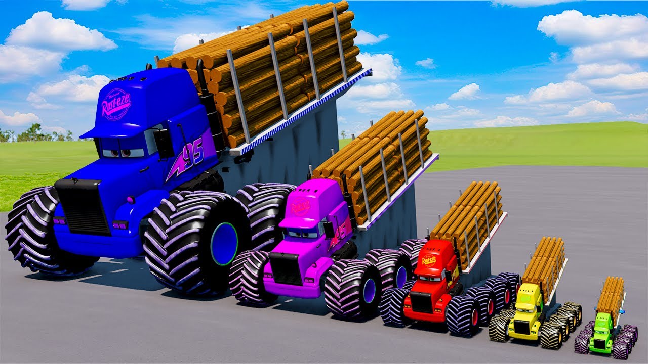 Big & Small Lightning Mcqueen Rusteze vs Thomas Trains | BeamNG.drive
