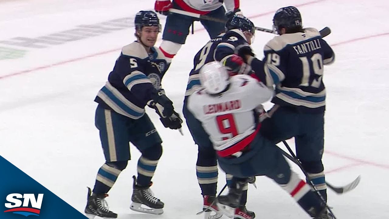 Blue Jackets' Adam Fantilli Levels Capitals' Leonard Before Blasting A Goal