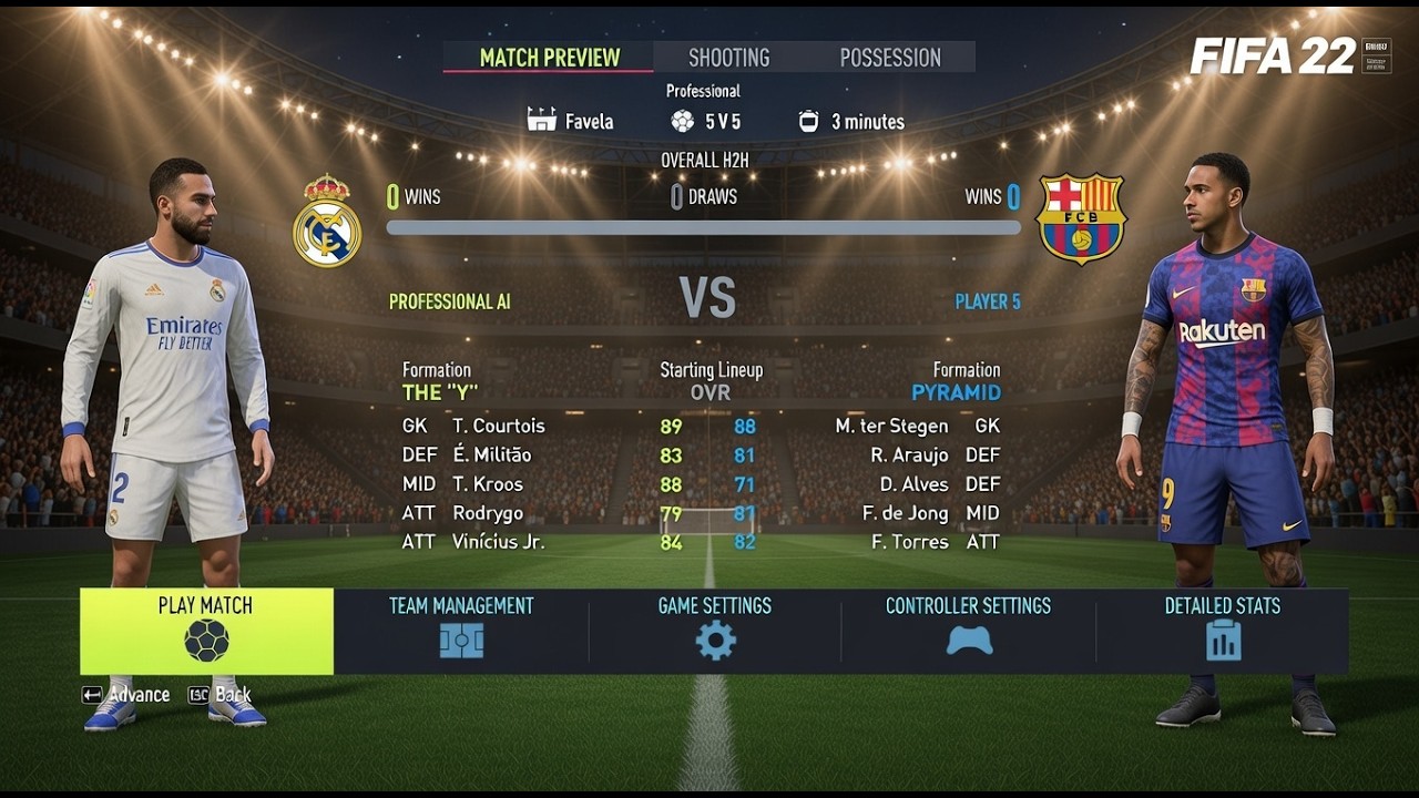 EA Sports FC 22 VOLTA Rio de Janeiro in Brazil Real Madrid vs FC Barcelona in (PC).