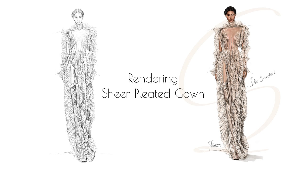 Rendering a Dior Cruise 2026 Gown in Sheer Pleated Tulle | Procreate Fashion Illustration