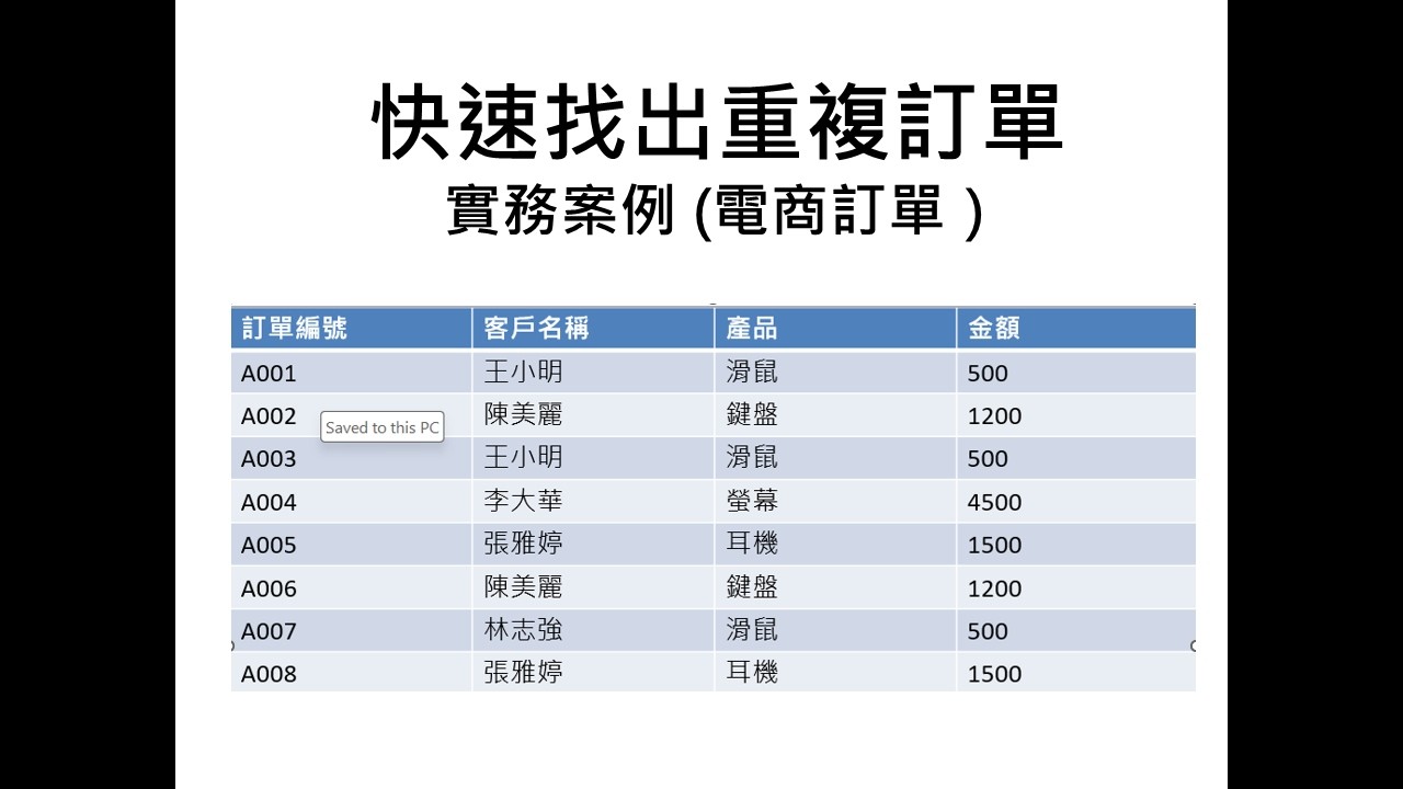 Excel 找出重複交易資料｜避免重複銷售訂單