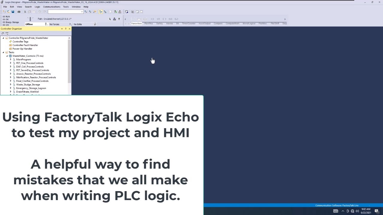 Using FactoryTalk Logix Echo to test my project and HMI