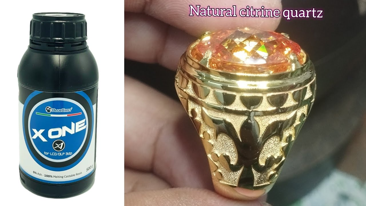 сделать золотое кольцо с цитрином, используя 3D-принтер и смолу BlueCast x-one