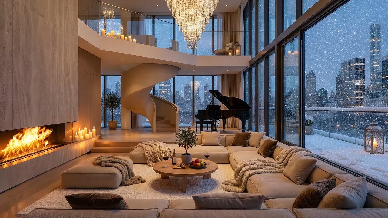 Relaxing Classical Piano for Reading 🎹 Elegant Winter Night in a Luxury Duplex Penthouse