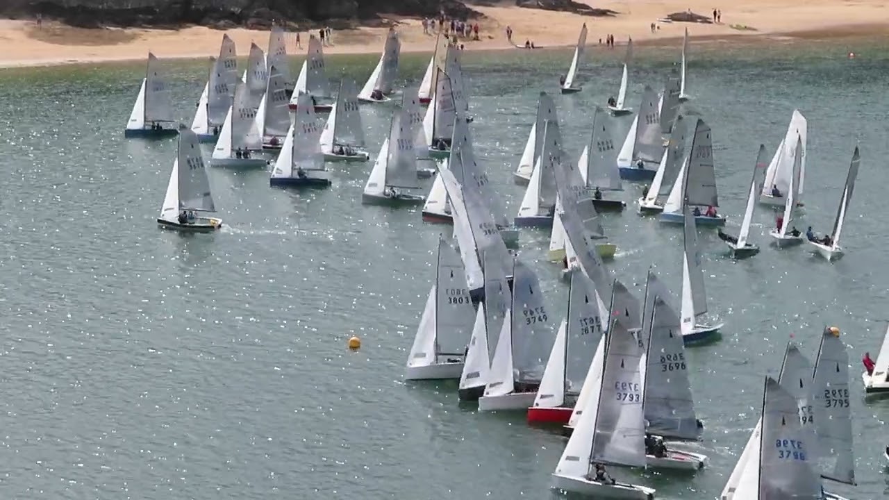 Salcombe Gin Merlin Rocket Week 2024 Tuesday Morning Race Start (by Malcolm Mackley)