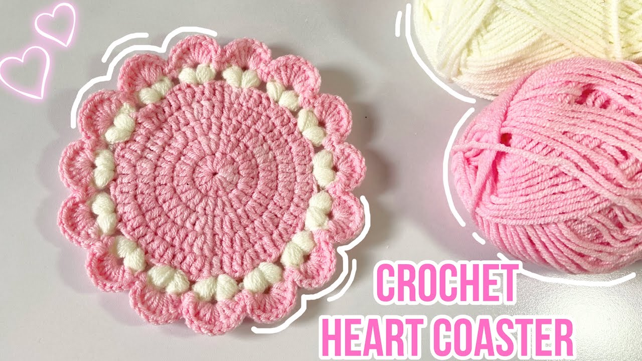 How To Crochet Heart Coaster 🩷 | Cute Ruffles Edge Coaster for Beginners