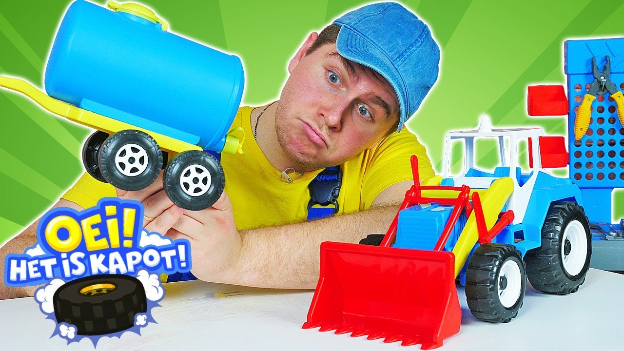 De speelgoedtractor is kapot! Spelletjes voor kinderen. Speelgoedauto's & -vrachtwagens.