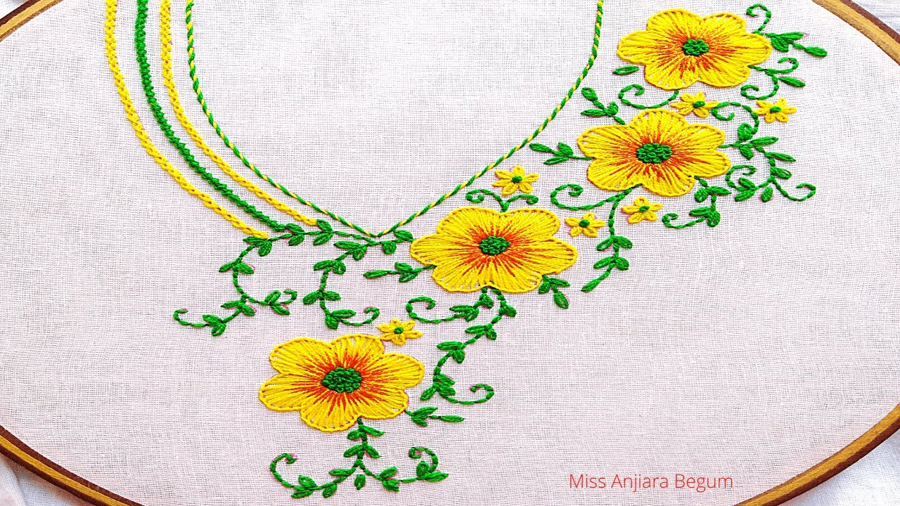 Cute Hand Embroidery Design, Kurti Neck Design Embroidery, Easy Neck Design Embroidery-231