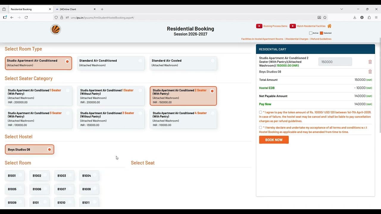 Hostel Booking Process