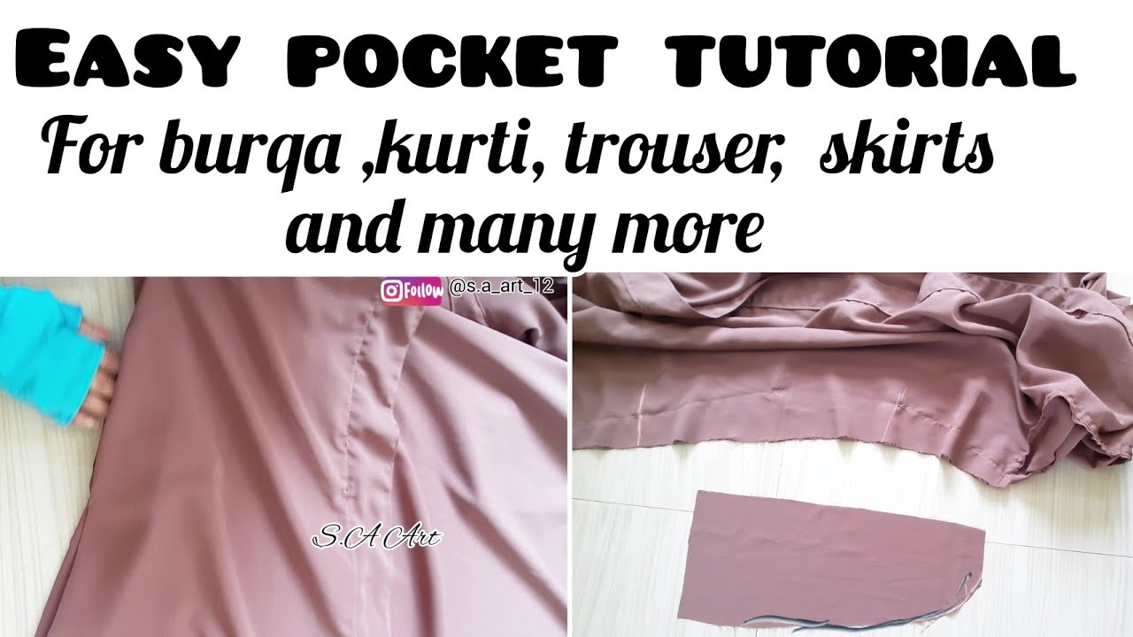 How to stich pocket in abaya with English subtitles| برقے میں جیب لگانے کا اسان طریقہ | S.A Art |