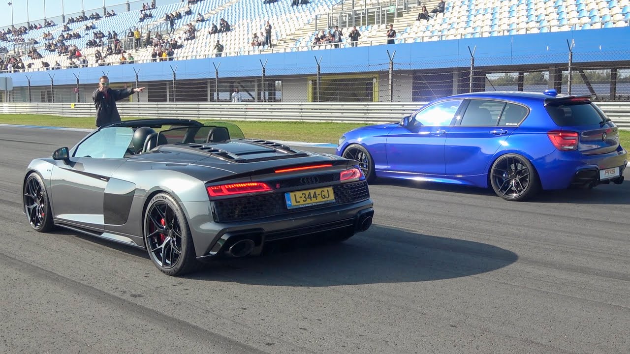 500HP BMW M135i xDrive F20 vs. 620hp Audi R8 V10 Spyder Performance
