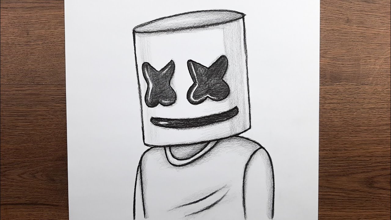 Kolay DJ Marshmello nasıl çizilir - Adım adım kolay ve öğretici karakalem çizimi nasıl yapılır