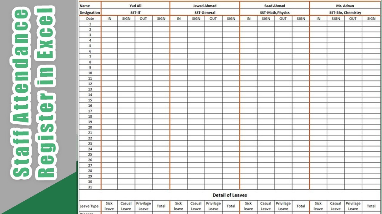 How to Create Staff Attendance Register in Excel || How to Make Attendance Sheet in MS Excel 2019