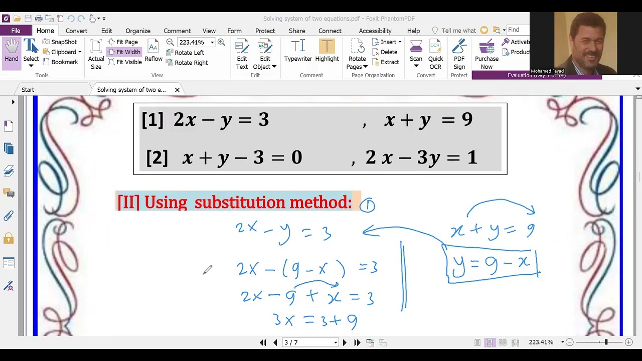 Solving two equations of the first degree in two variables Algebraically and graphically.