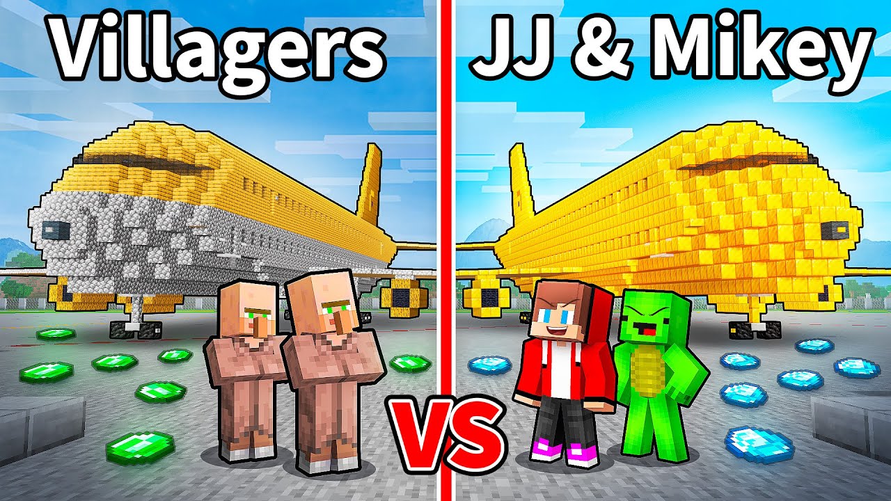 JJ and Mikey vs VILLAGERS Airplane Battle in Minecraft - Maizen