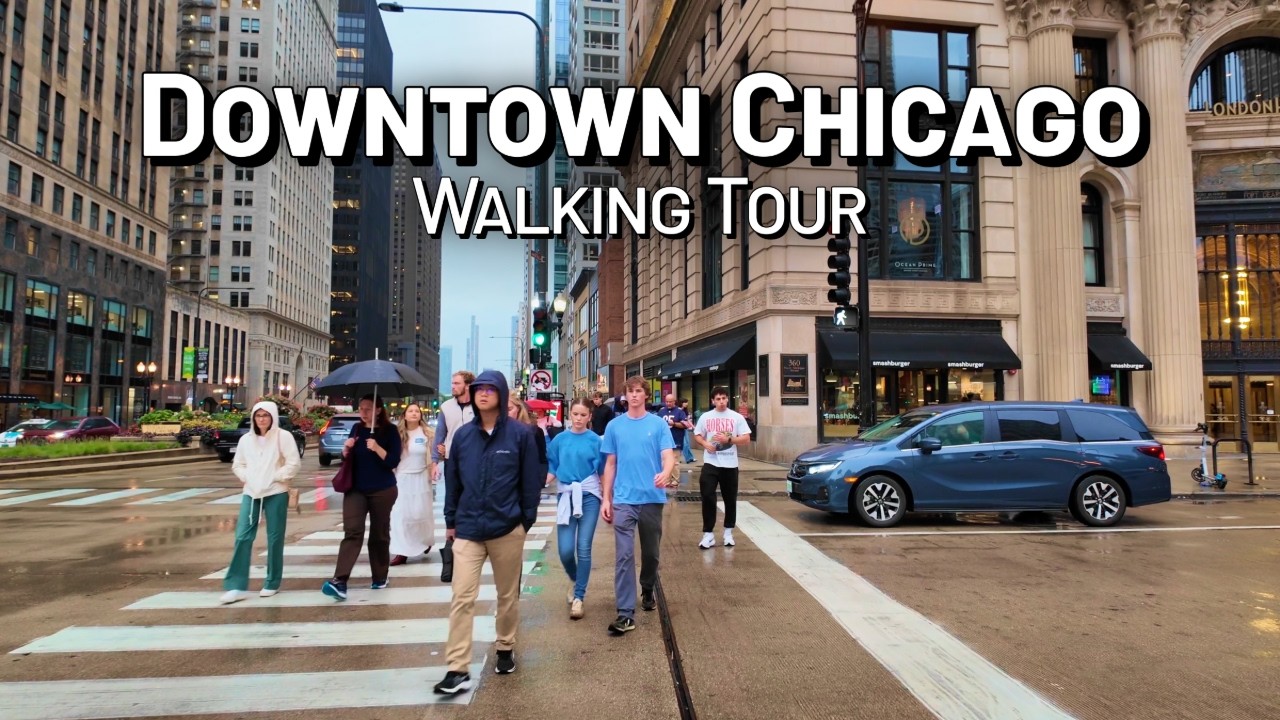 CHICAGO Rainy Evening Walk | Michigan Avenue, Millennium Park, Chicago Loop Walking Tour, 4K