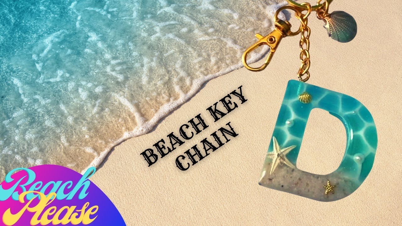 BEACH INITIAL KEY CHAIN #teddyscraftroom #resin art