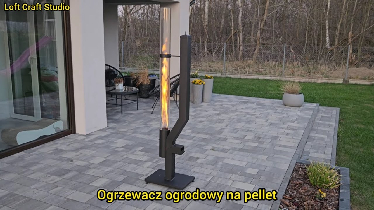 Ogrzewacz ogrodowy - tarasowy na pellet, parasol grzewczy, pochodnia