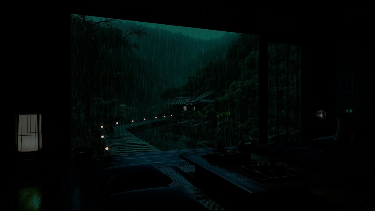 Relaxing Rain Sounds Around a Garden Pond Cabin 🌧 (No Ads) | Dark Bedroom Ambience for Deep Sleep