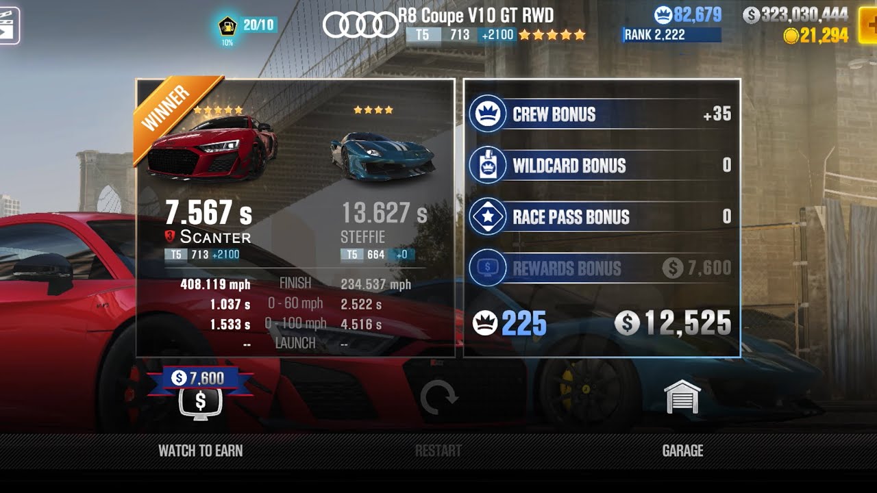 CSR2 - R8 Coupe V10 GT RWD (gold) - tune & shift - 7.567