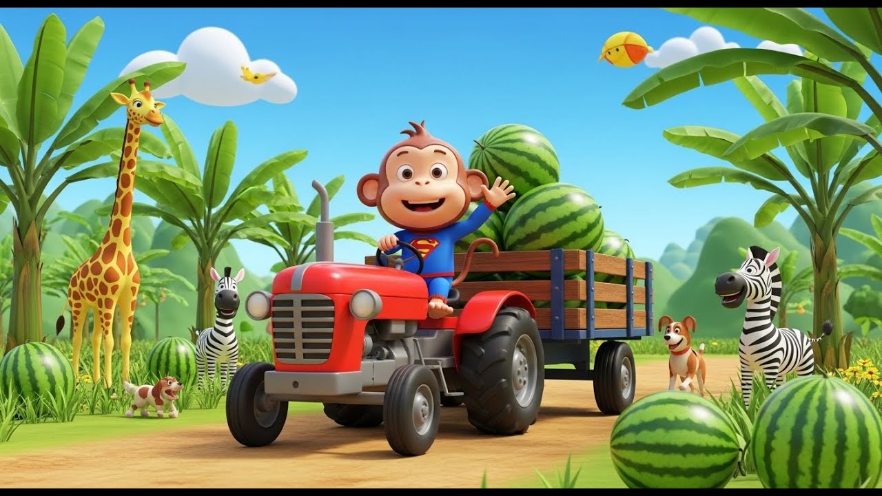 🚜🐒 Monkey MiLo Driving a Tractor to Harvest GIANT Mutant Red Bananas | 🐵 COCO MONKEY LIFE 🍌🔥
