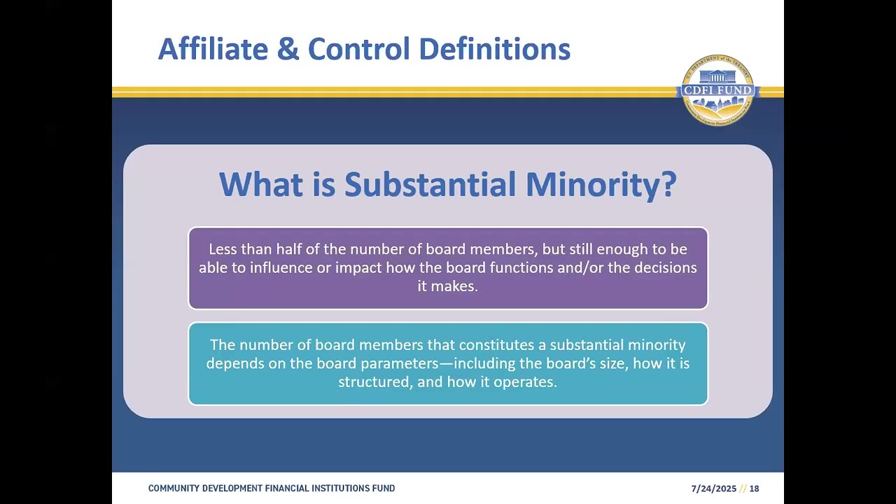 Relevant Affiliates for CDFI Certification