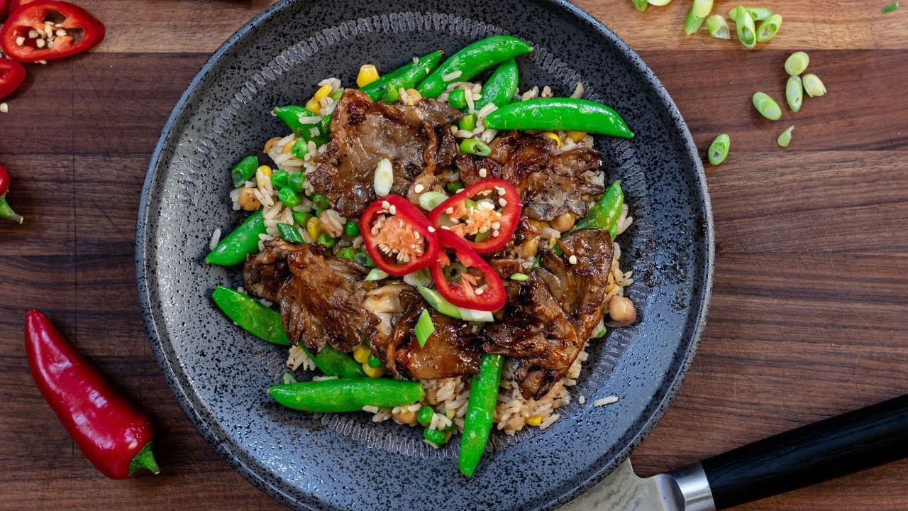 THE BEST VEGAN FRIED RICE I've Ever Had!  Sticky Teriyaki Mushroom
