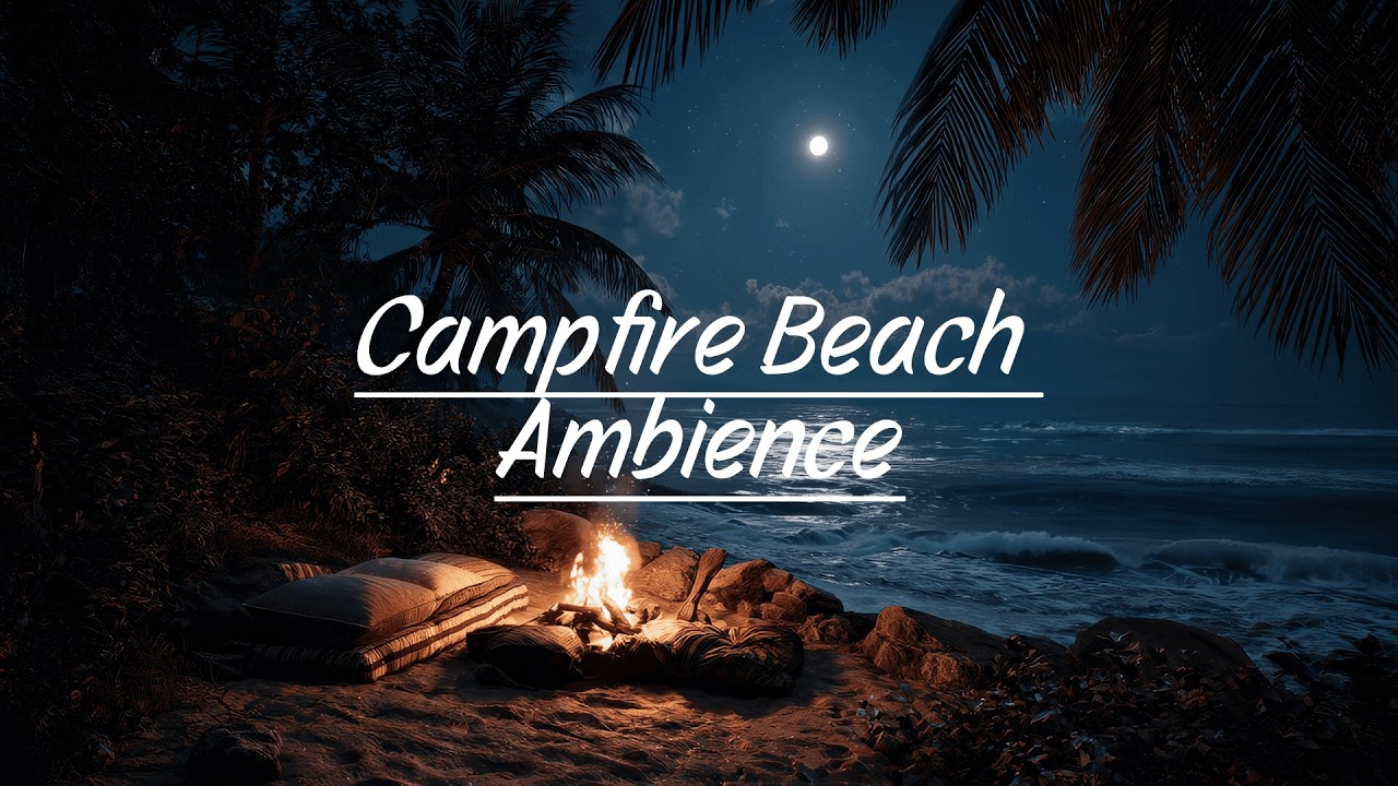 Moonlit Beach Campfire  | Ocean Waves & Fire Sounds for Deep Sleep, Relaxation & Study (4K Ambience)