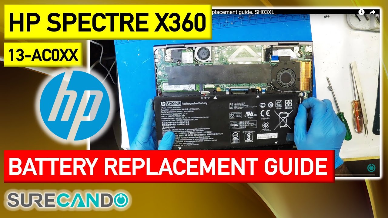 HP Spectre x360 Convertible 13-ac0XX Battery replacement guide. SH03XL