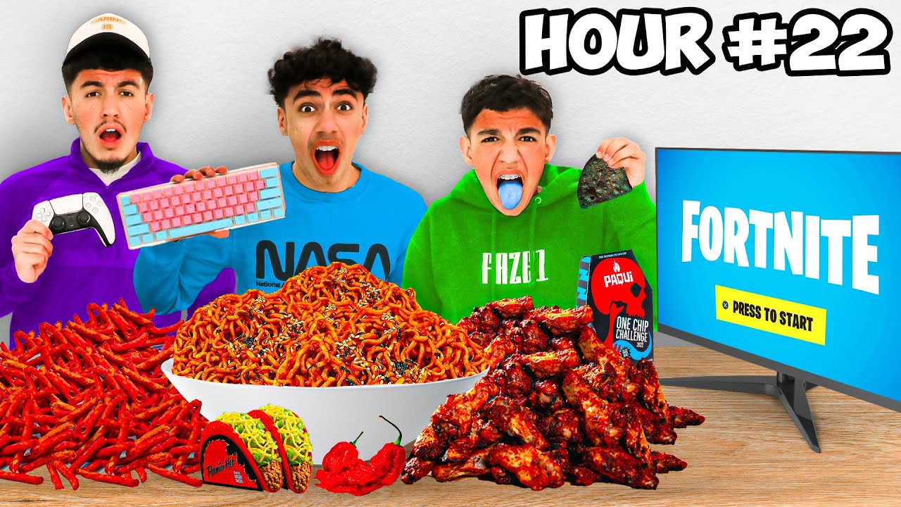 Eating Spicy Foods ONLY For 24 Hours While Playing Fortnite!