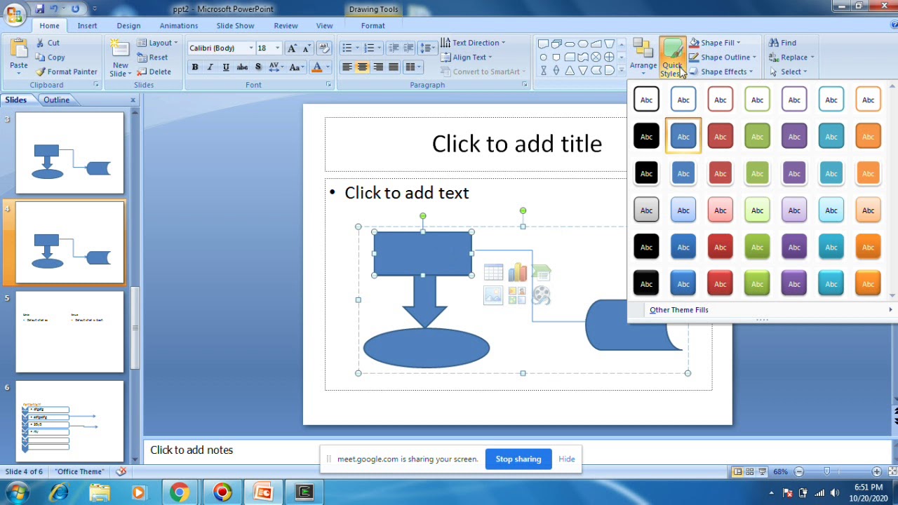 power point creating new slides, quick styles, header and footer