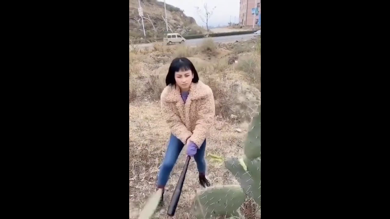 Girl hit cactus with a bat (Buttercup edition)