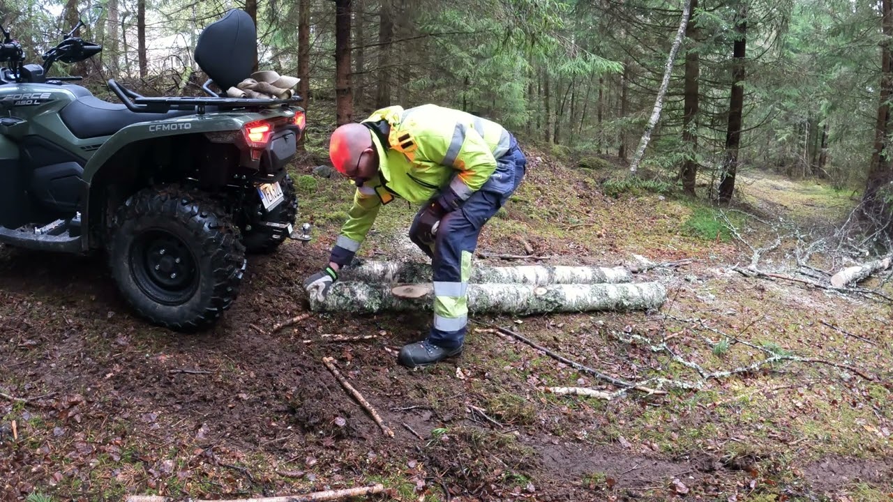 Drar stockar från skogen med ATV CF moto CFORCE 450