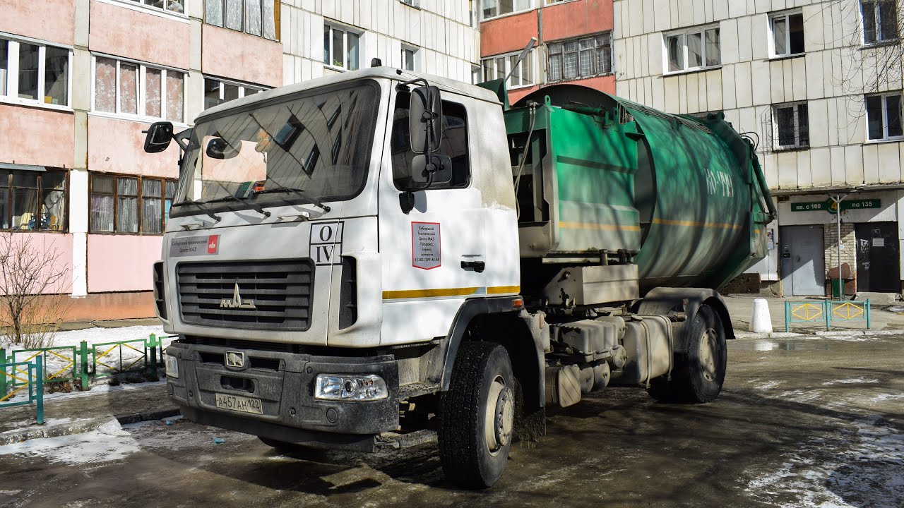 Мусоровоз КО-449-33 на шасси МАЗ-5340C2 (А 457 АН 122). Бизон с бочкой. / Garbage truck MAZ-5340C2.