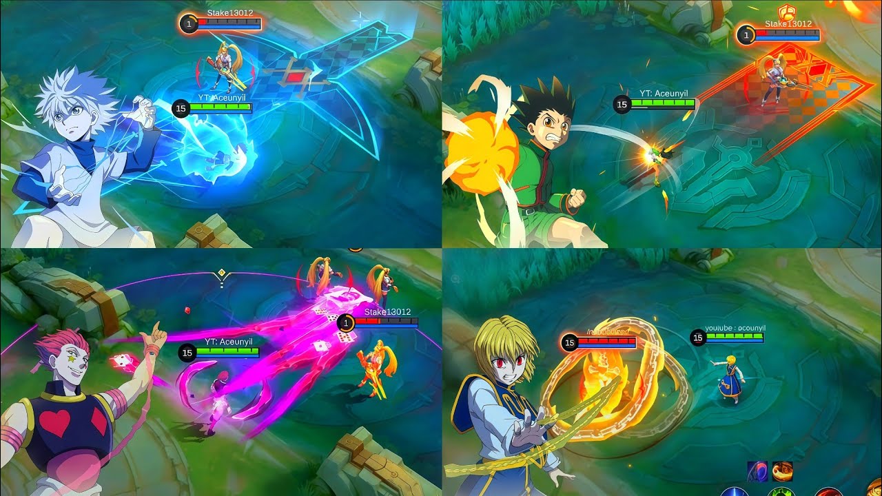 GAMEPLAY 4 SKINS HUNTER X HUNTER' KILLUA, GON, HISOKA, KURAPIKA | MOBILE LEGENDS X HUNTERxHUNTER