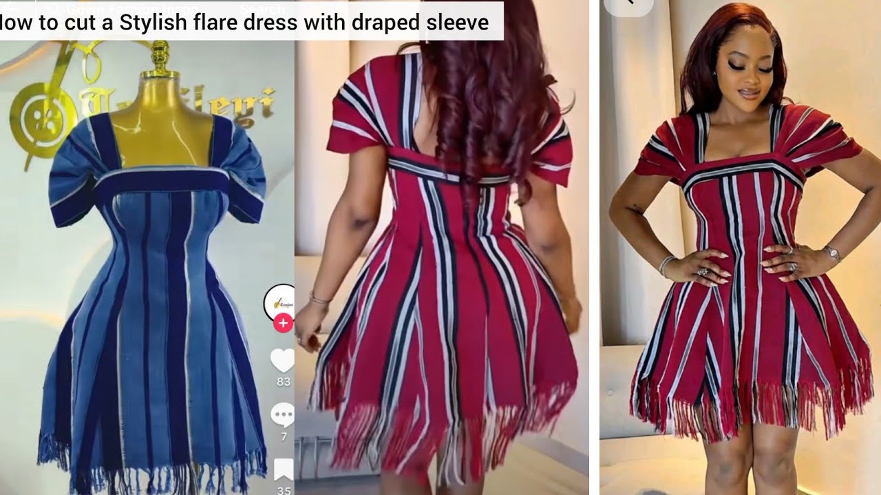 how to cut a Simple flare dress with draped sleeve #sewingpattern 