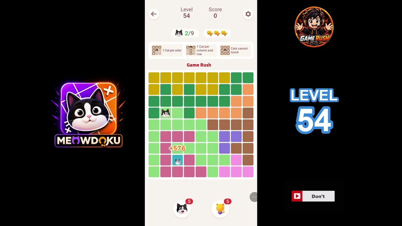 Meowdoku Level 54 walkthrough | full solution