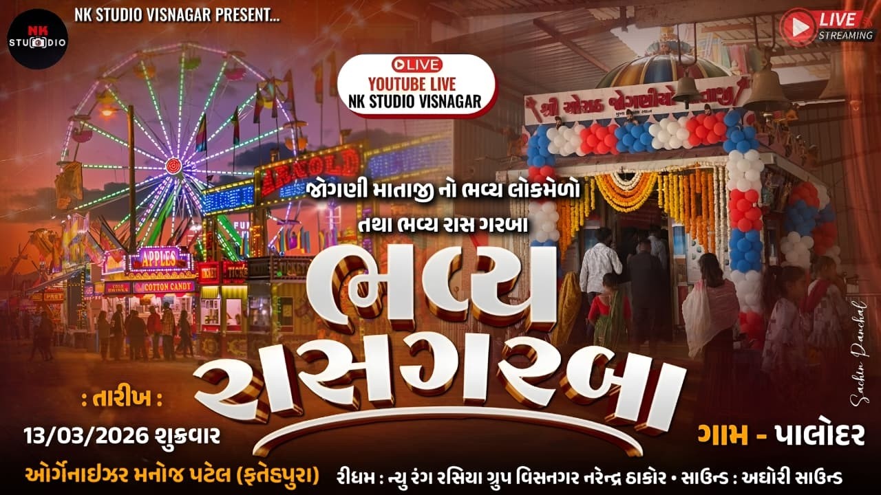જોગણી માતાજી નો ભવ્ય લોકમેળો તથા ભવ્ય રાસ ગરબા || પાલોદર || NK STUDIO