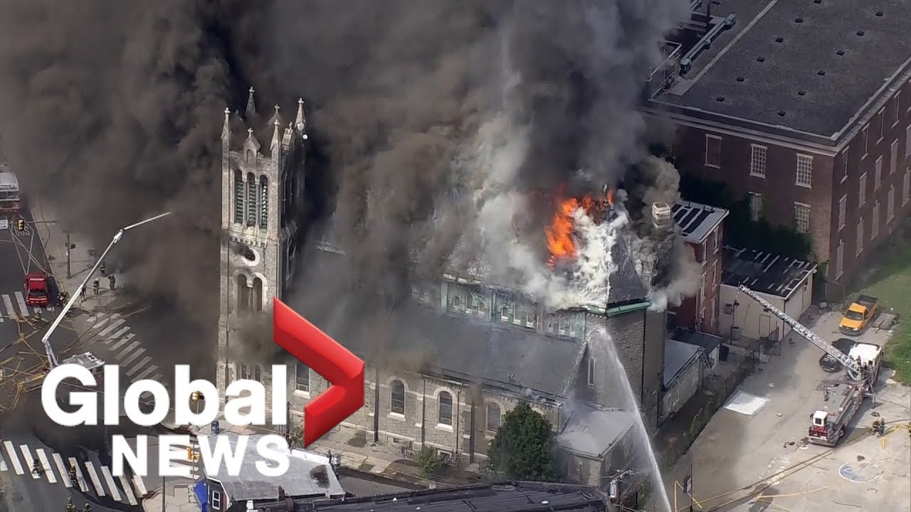Aerial view shows massive Philadelphia church fire