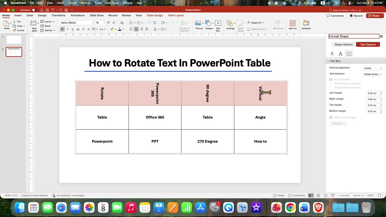 Как повернуть текст в таблице PowerPoint (вертикально и на 90 градусов)