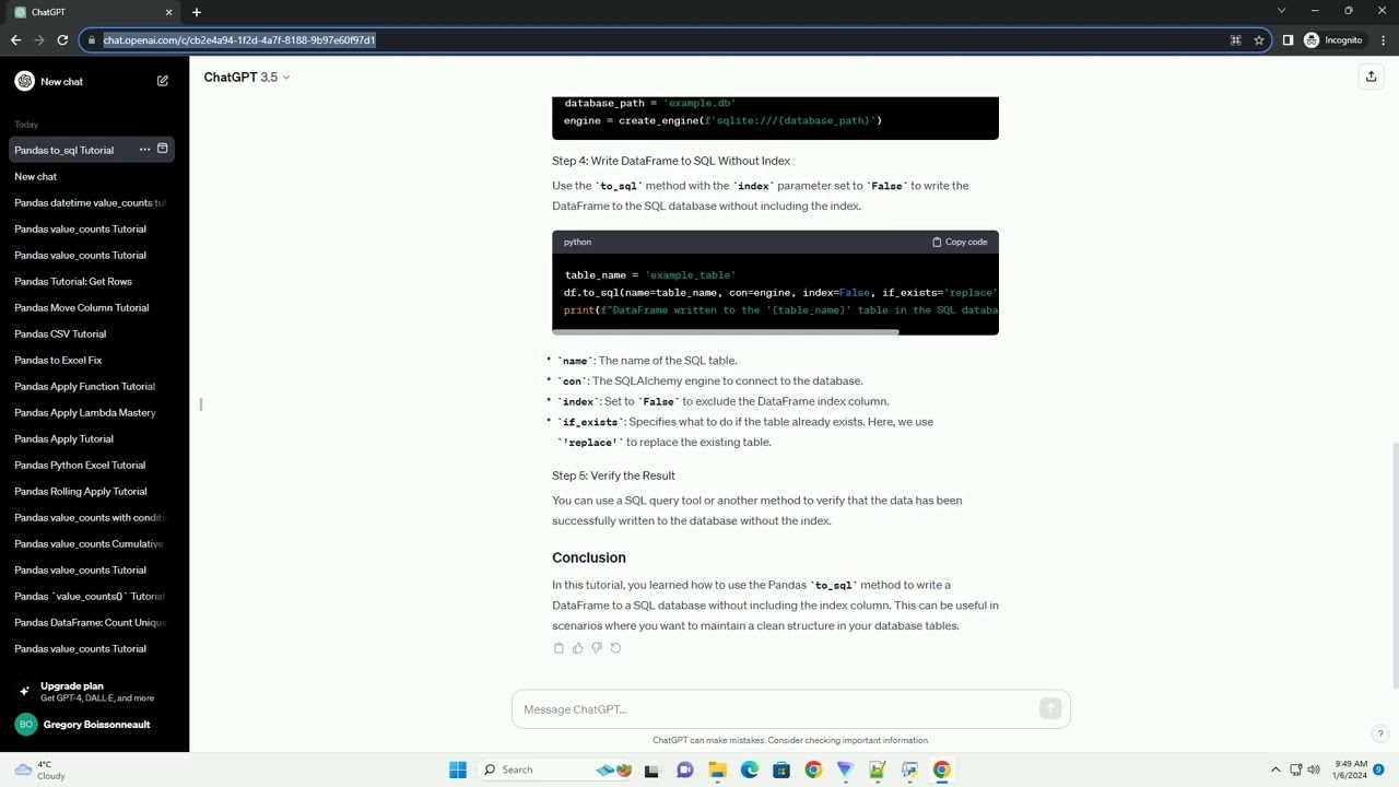 python pandas to sql without index