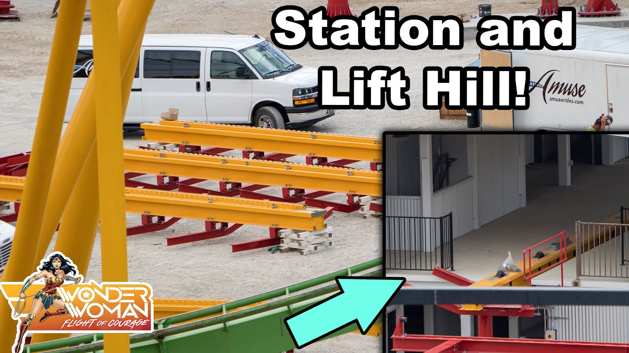 STATION and LIFT HILL Progress | Wonder Woman CONSTRUCTION | Six Flags Magic Mountain NEW Coaster