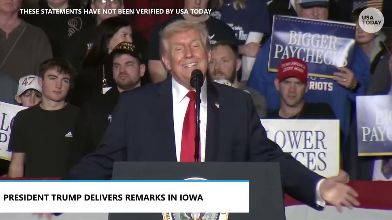 Trump speech in Iowa interrupted but crowd in Clive drowns it out with 'USA' chant
