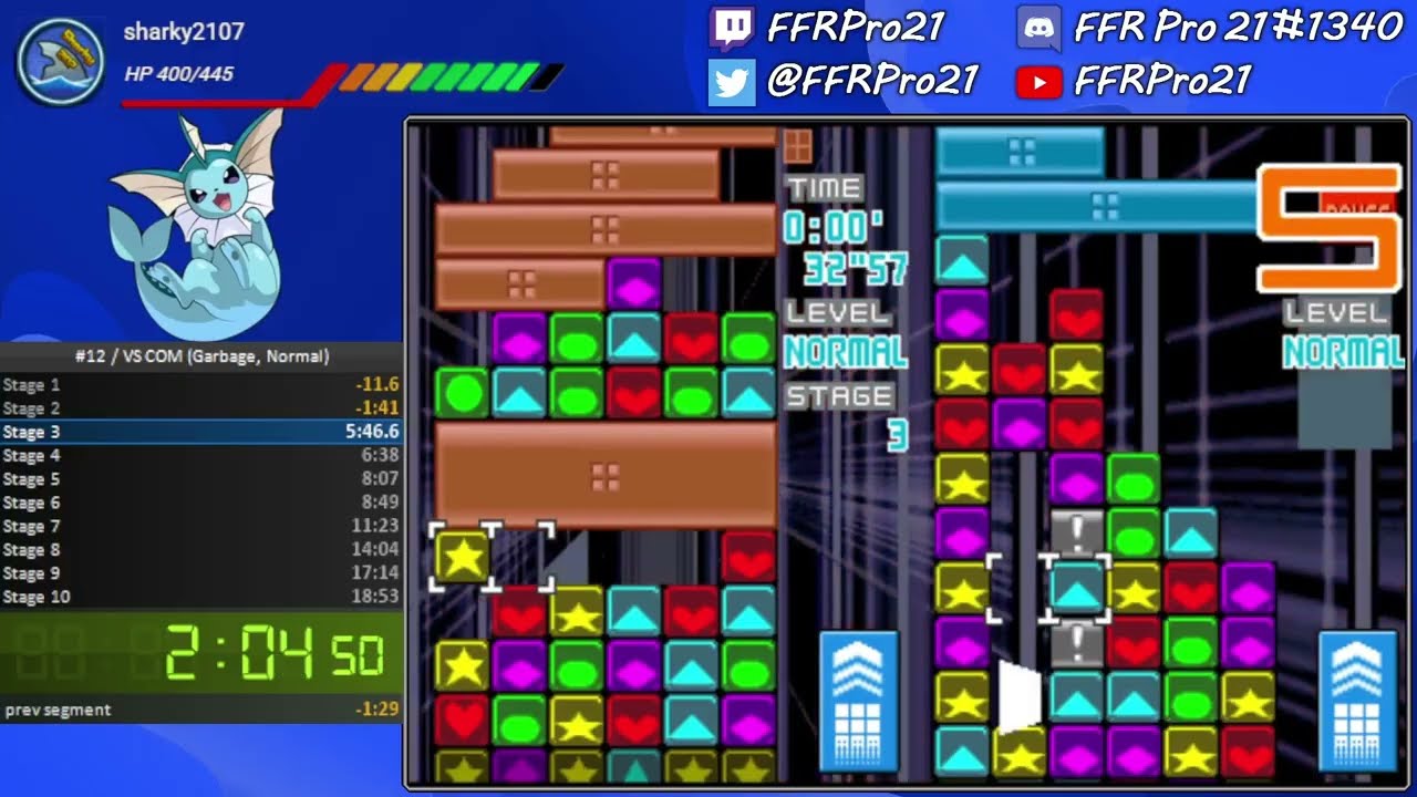 DS - Planet Puzzle League - VS COM Speedrun (Garbage, Normal) - 12:17.6 IGT (13:25 RTA)